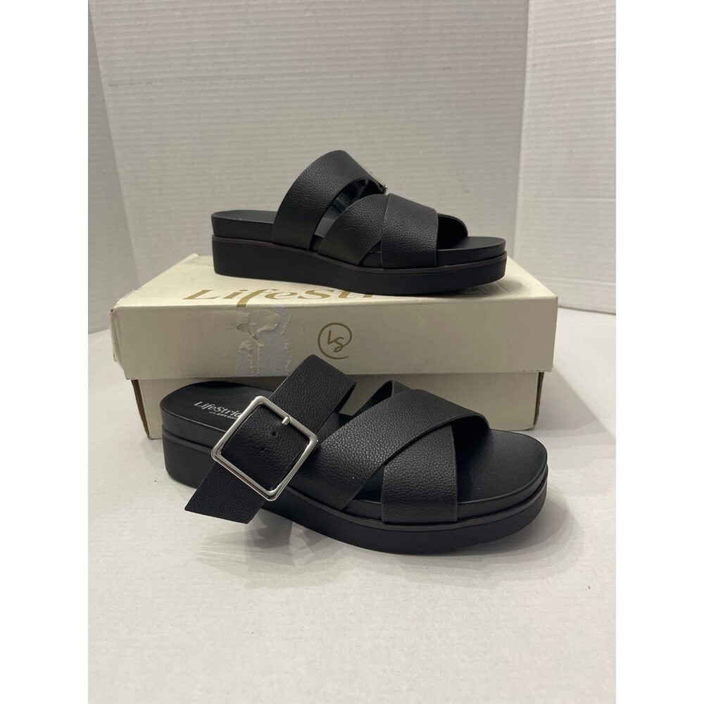 Lifestride Women's Getaway Sandals Black Size 6 W New In Box